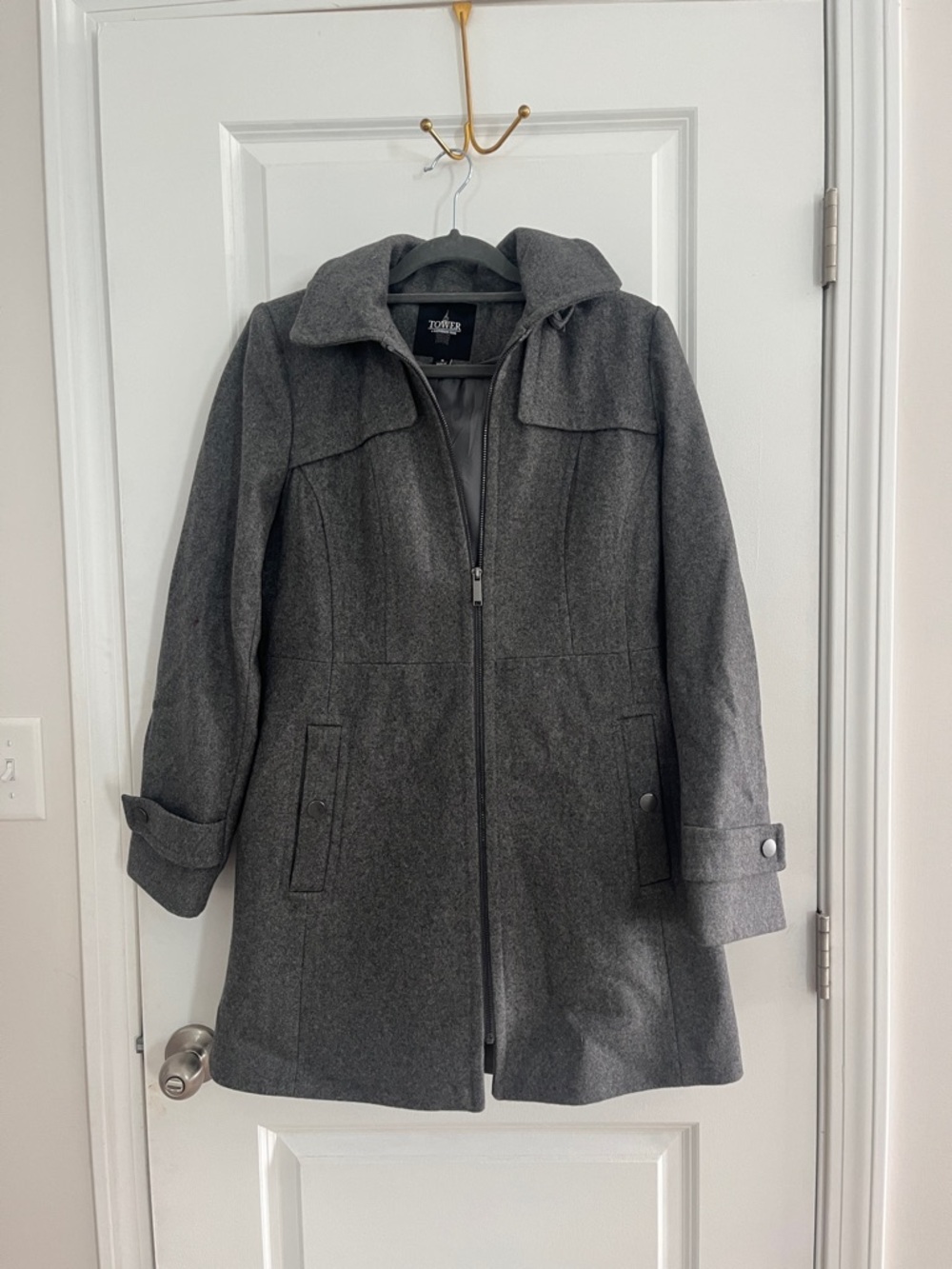 London Fog Women's Charcoal Zip-Front Wool-Blend Trench Coat